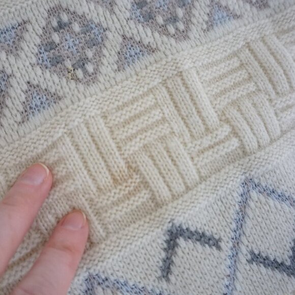 Vtg '90S Marks And Spencer Cream Gray 3D Eclectic Grandpa Crewneck Sweater M - Picture 11 of 11